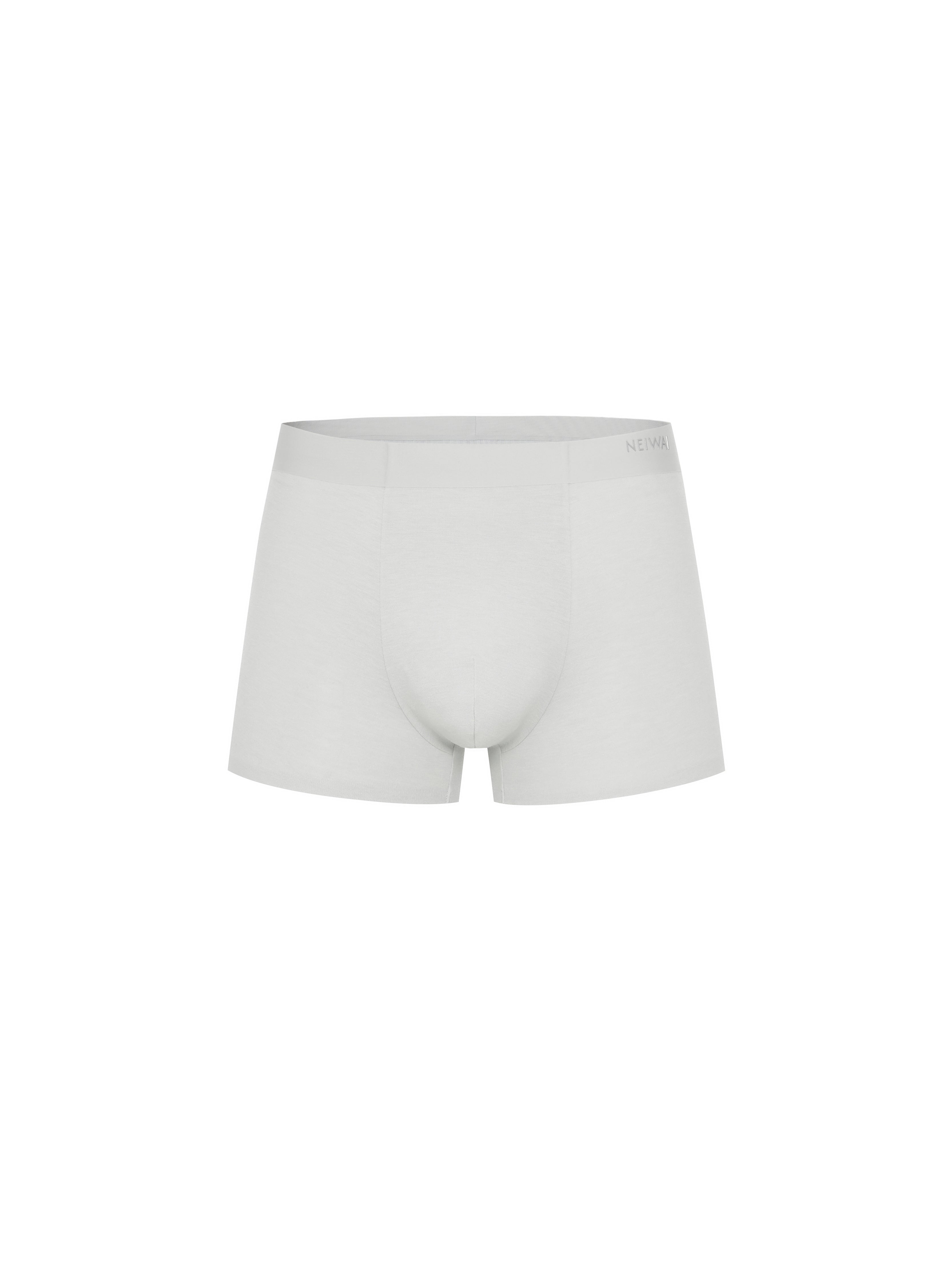 Flat lay of light gray boxer briefs