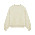 back of cream color fleece crew neck fleece pajama top