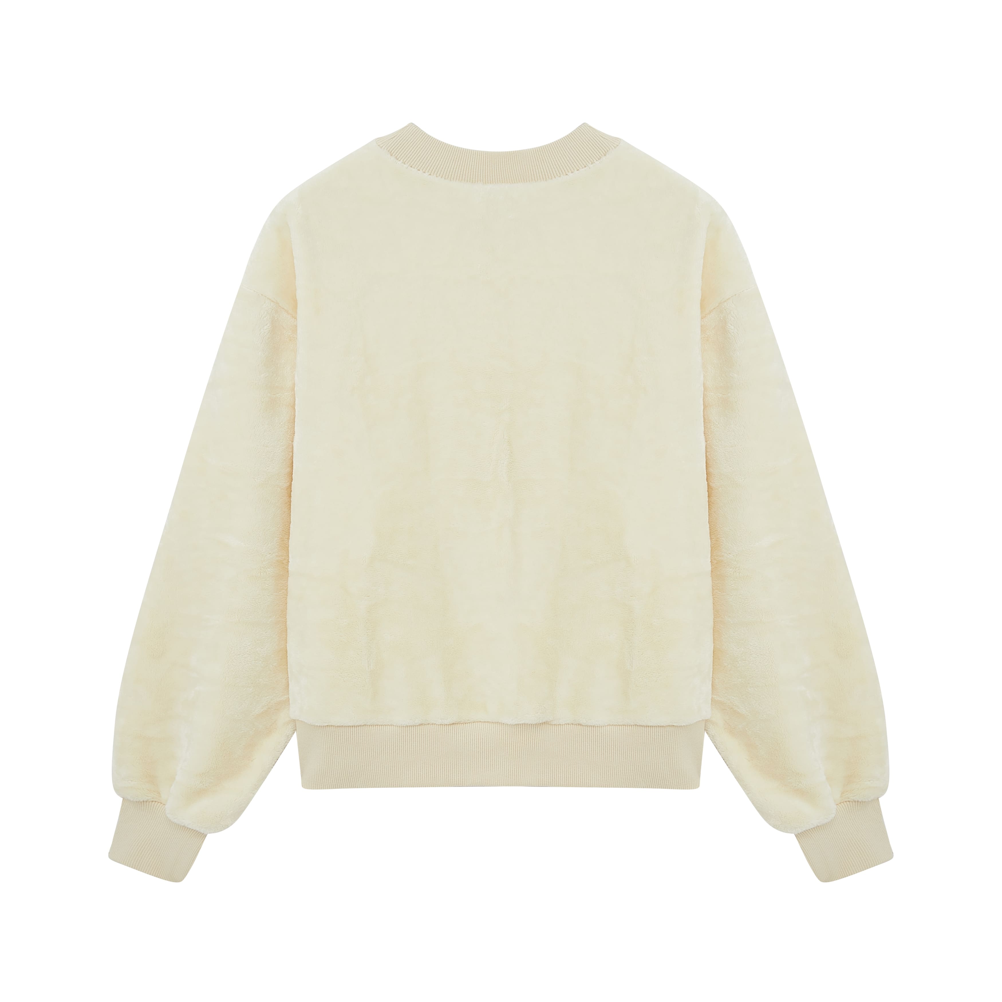 back of cream color fleece crew neck fleece pajama top