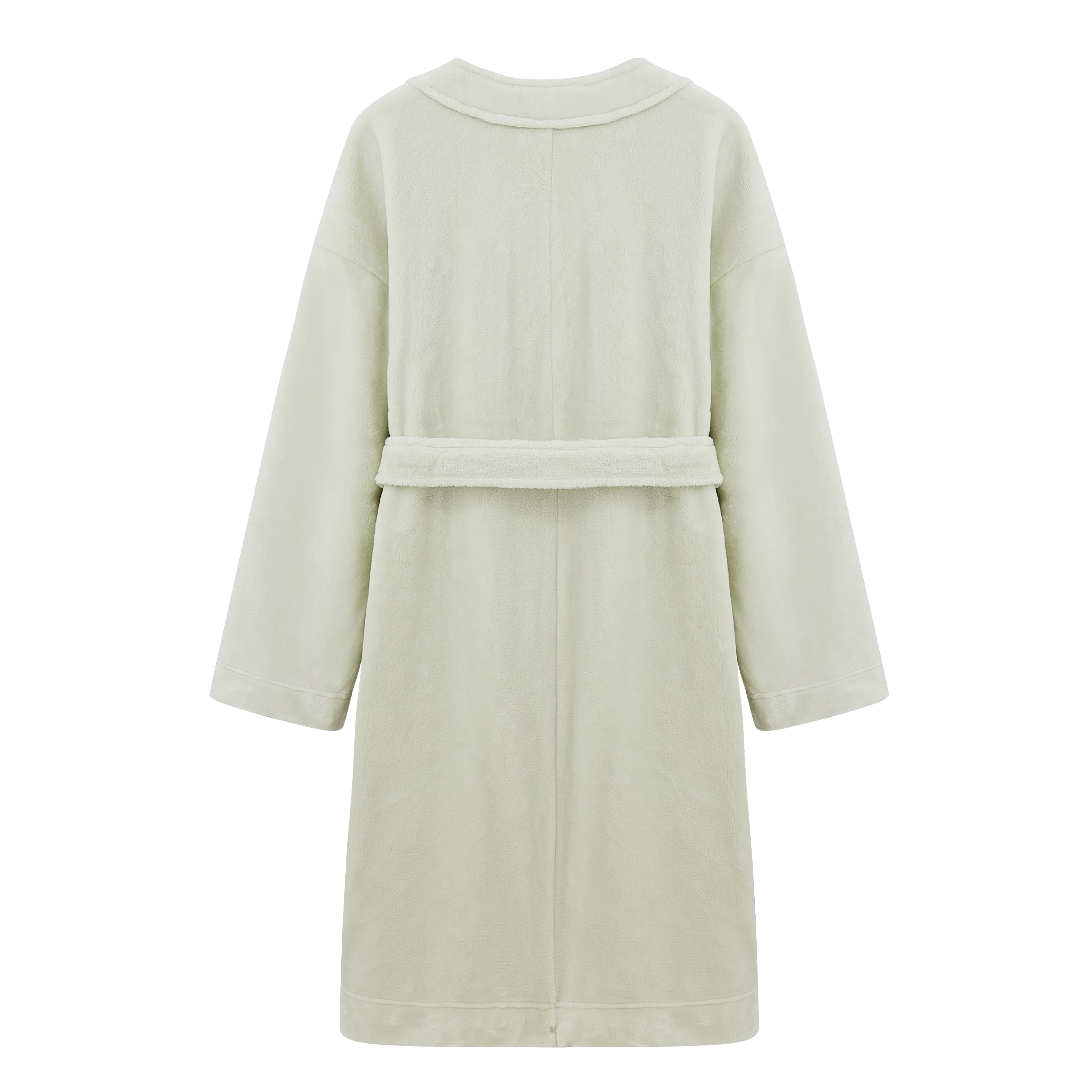 light green fleece robe back flat lay