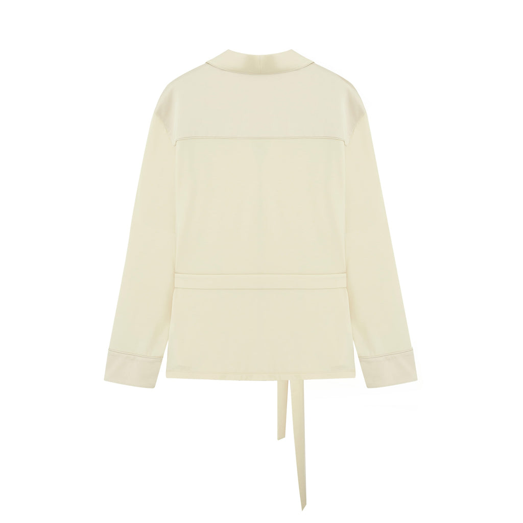 cream belted pajama top back