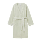 light green fleece robe flat lay