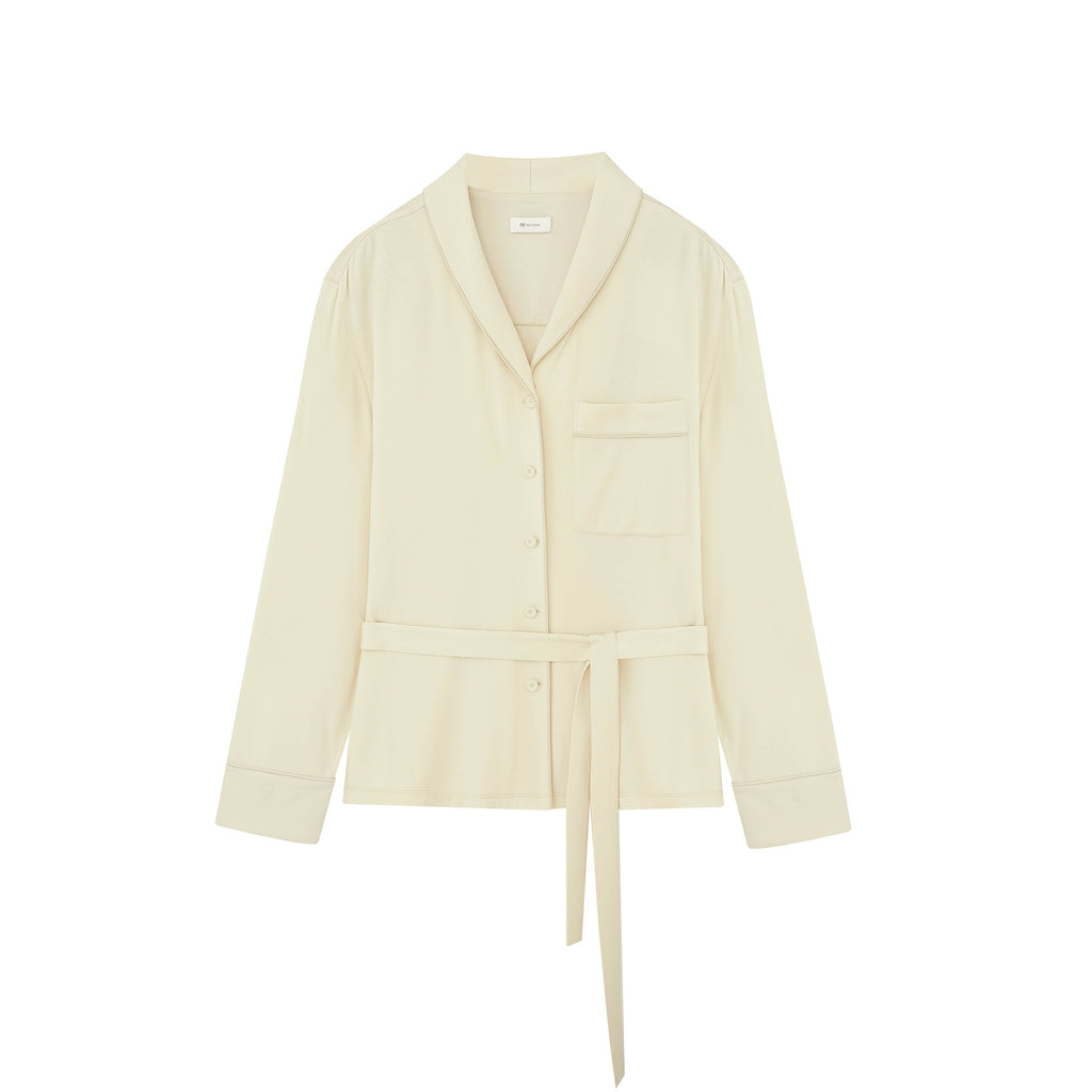 cream belted pajama top