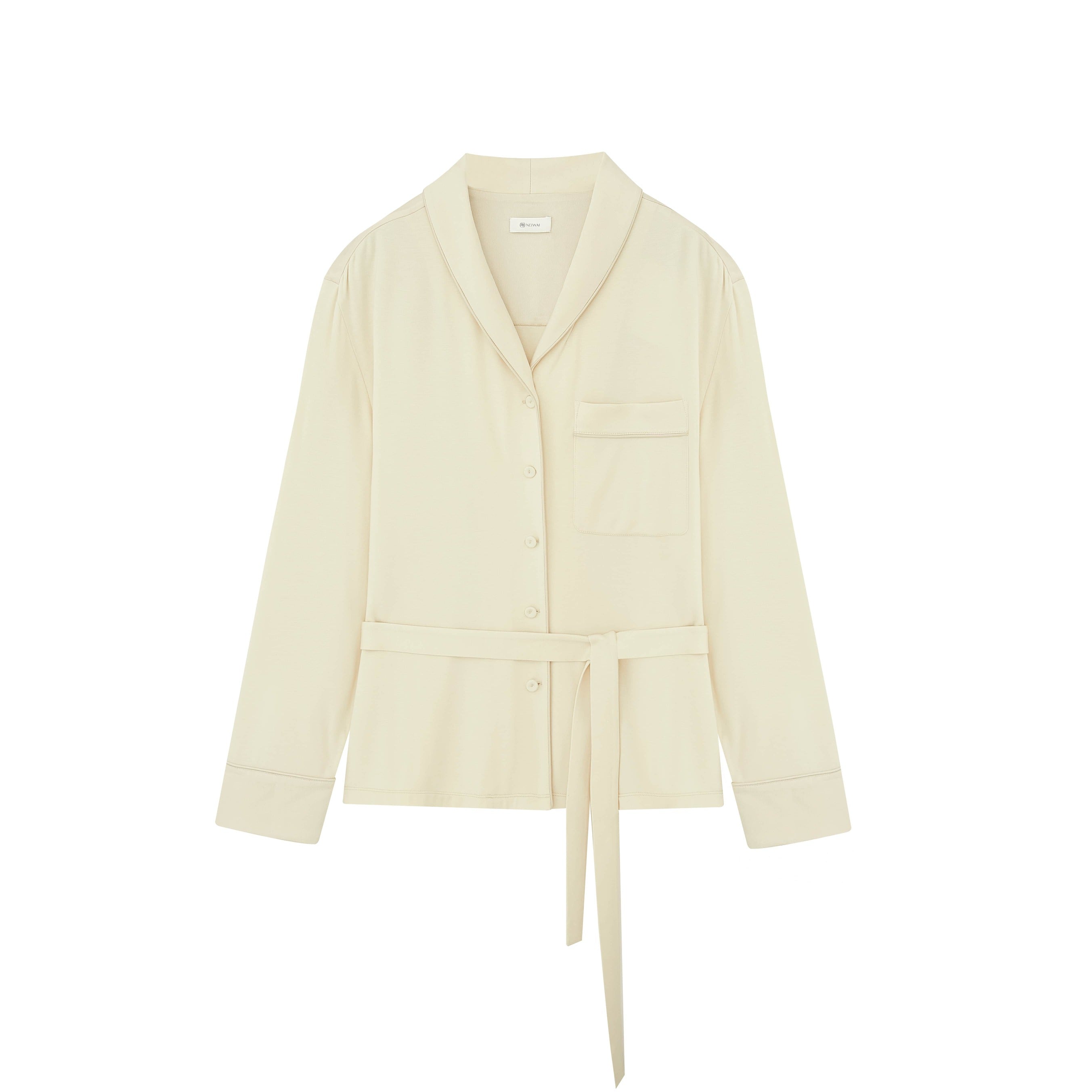 cream belted pajama top