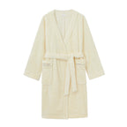 light yellow fleece robe flat lay