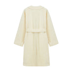 light yellow fleece robe back flat lay