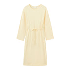 flay lay image of the long sleeve yellow pajama dress with waist drawstring