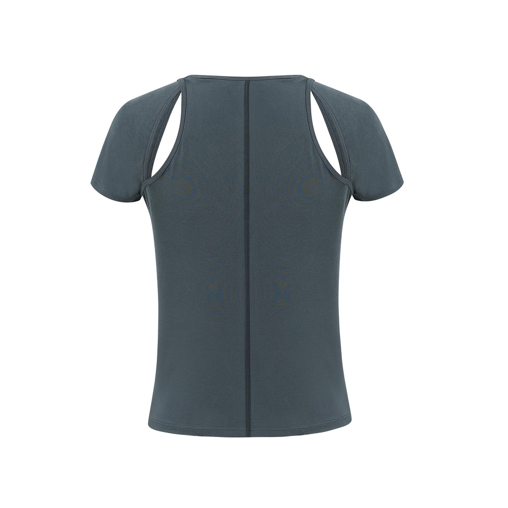 back of dark grey t shirt