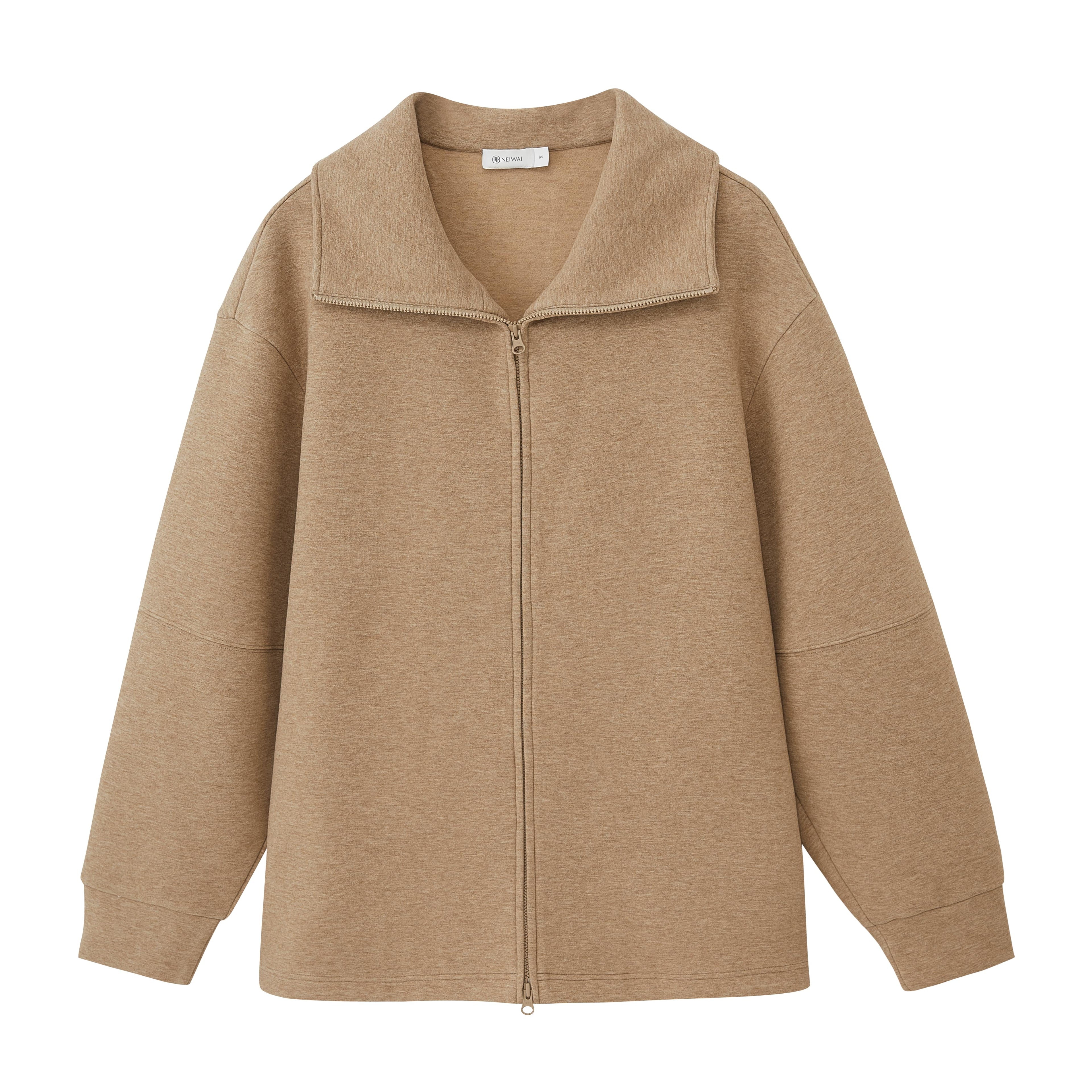 a coffee color zip up jacket