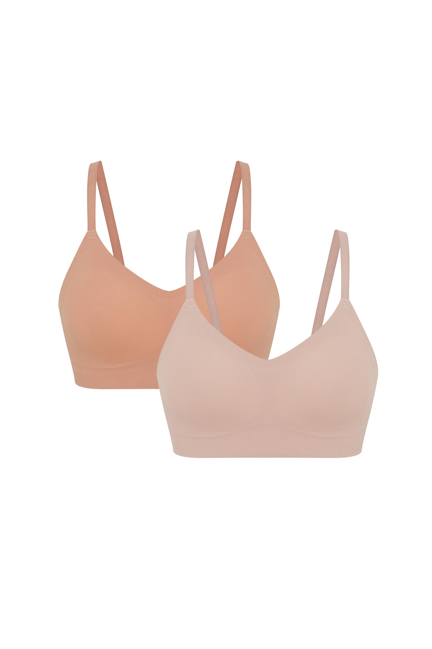 two bras, one in beige and one in tan