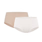 Flat lay image of white underwear and beige underwear