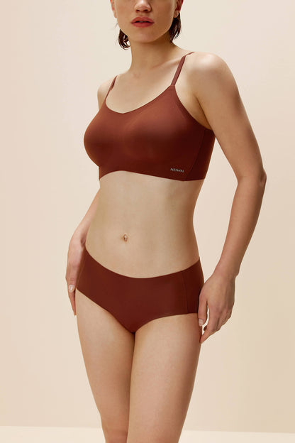 woman in brown bra and brief