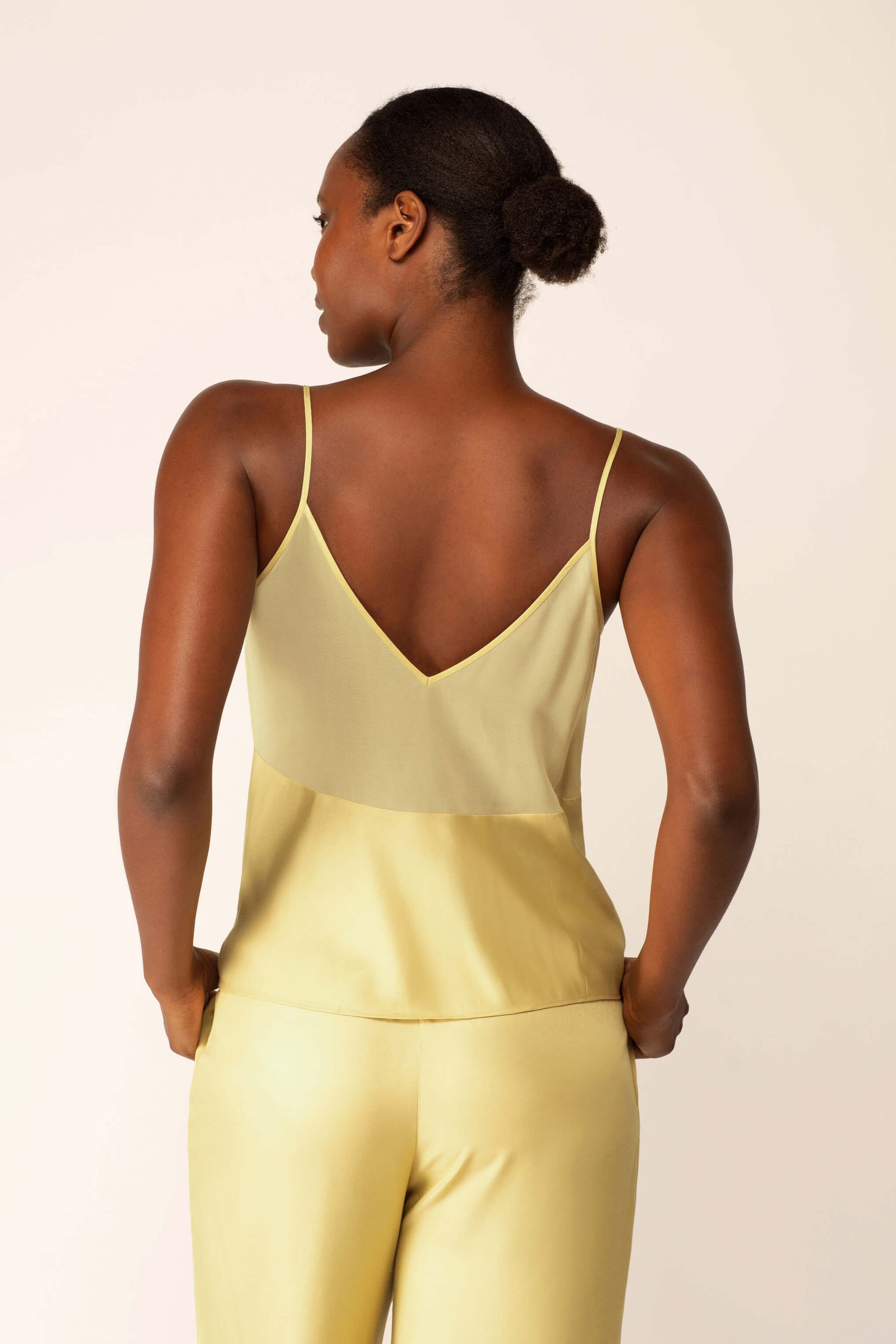 Miqieer Women's Silk Tank Top - V-Neck Sleeveless Camisole, Loose Fit Satin Blouse, Yellow