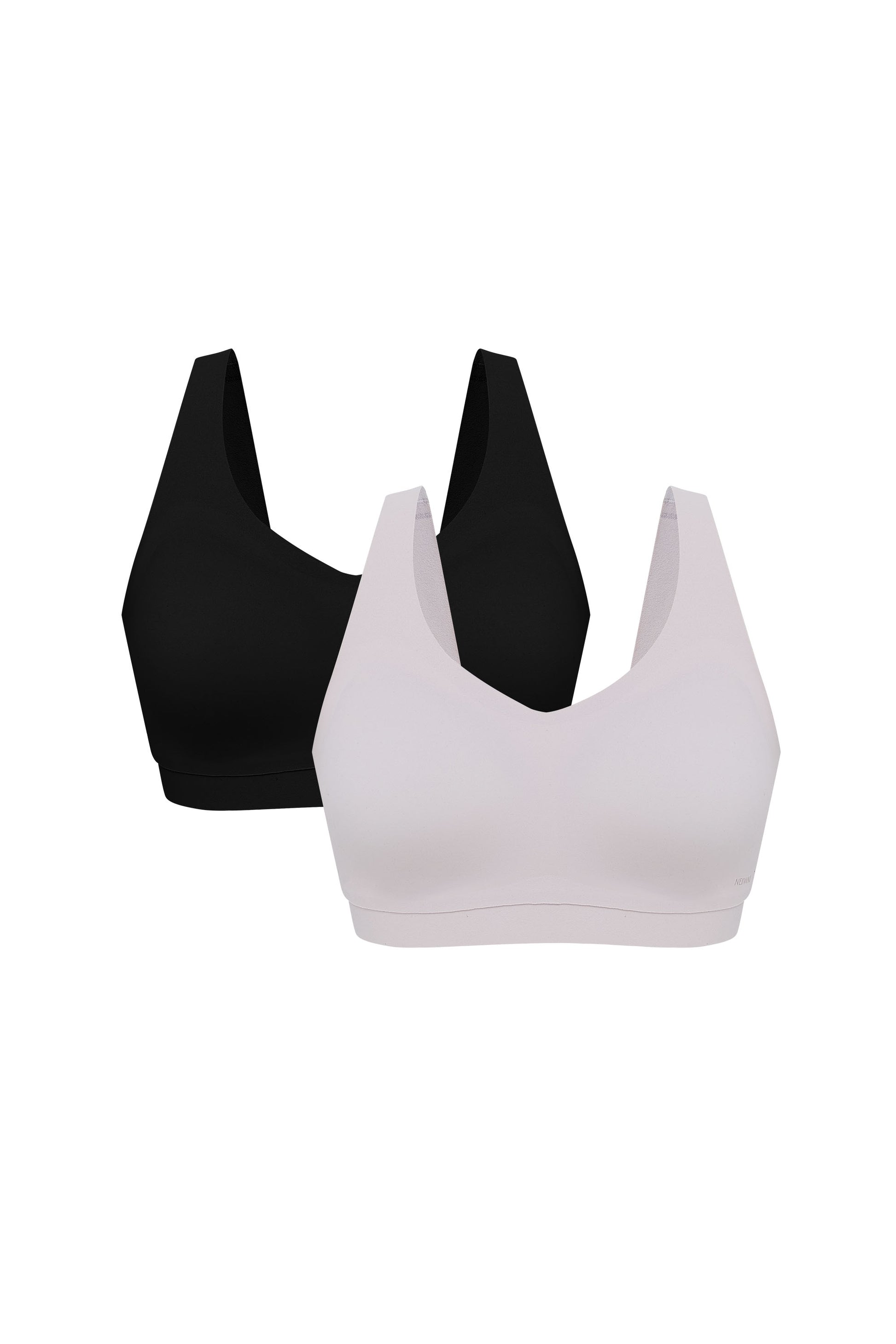 two bras in black and off white