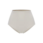Flat lay image of gold high waisted bikini bottom