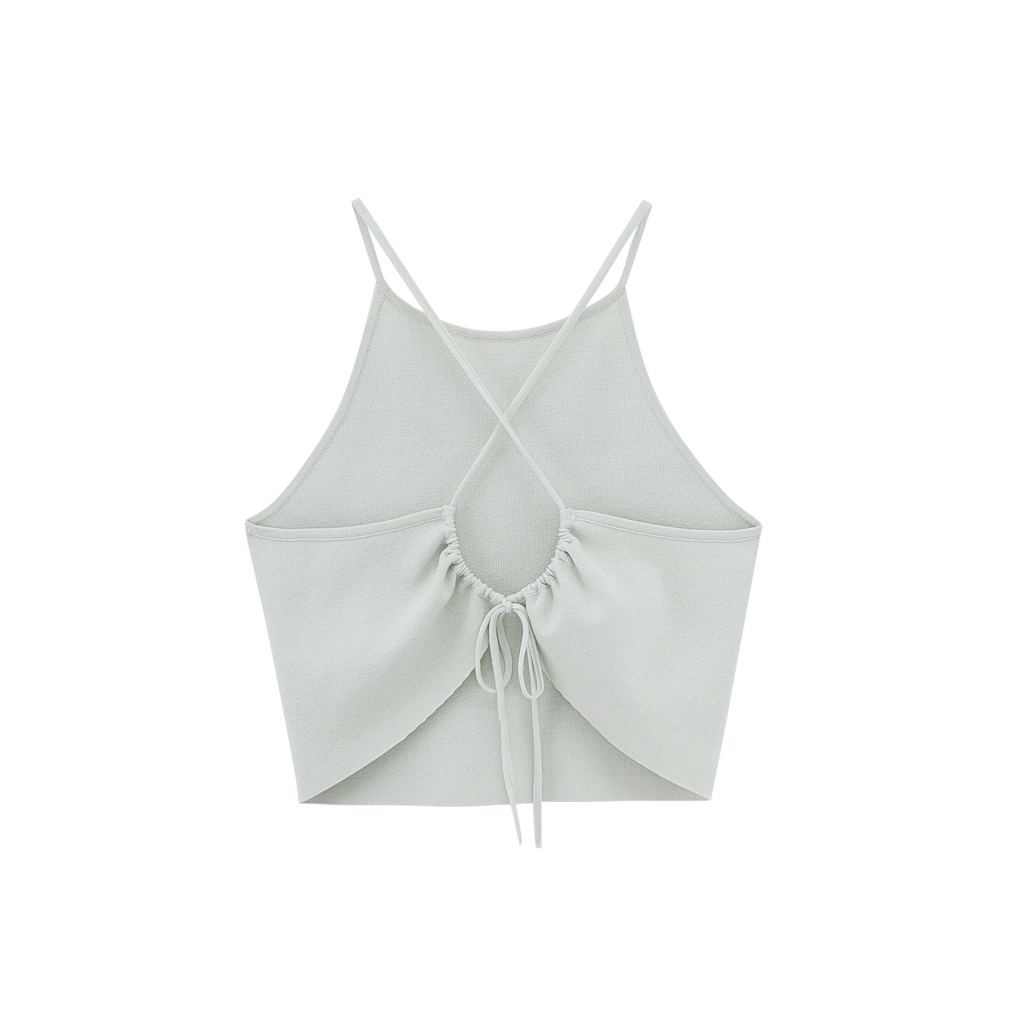 Flat lay image of back of light green tank top