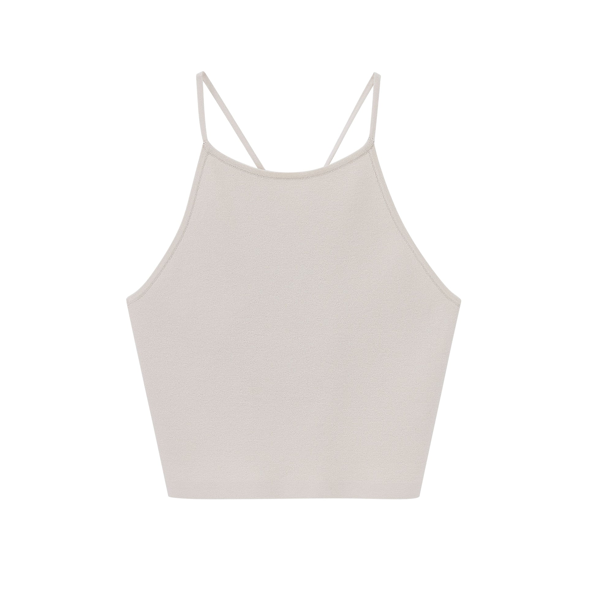 Flat lay image of front of beige-colored tank top