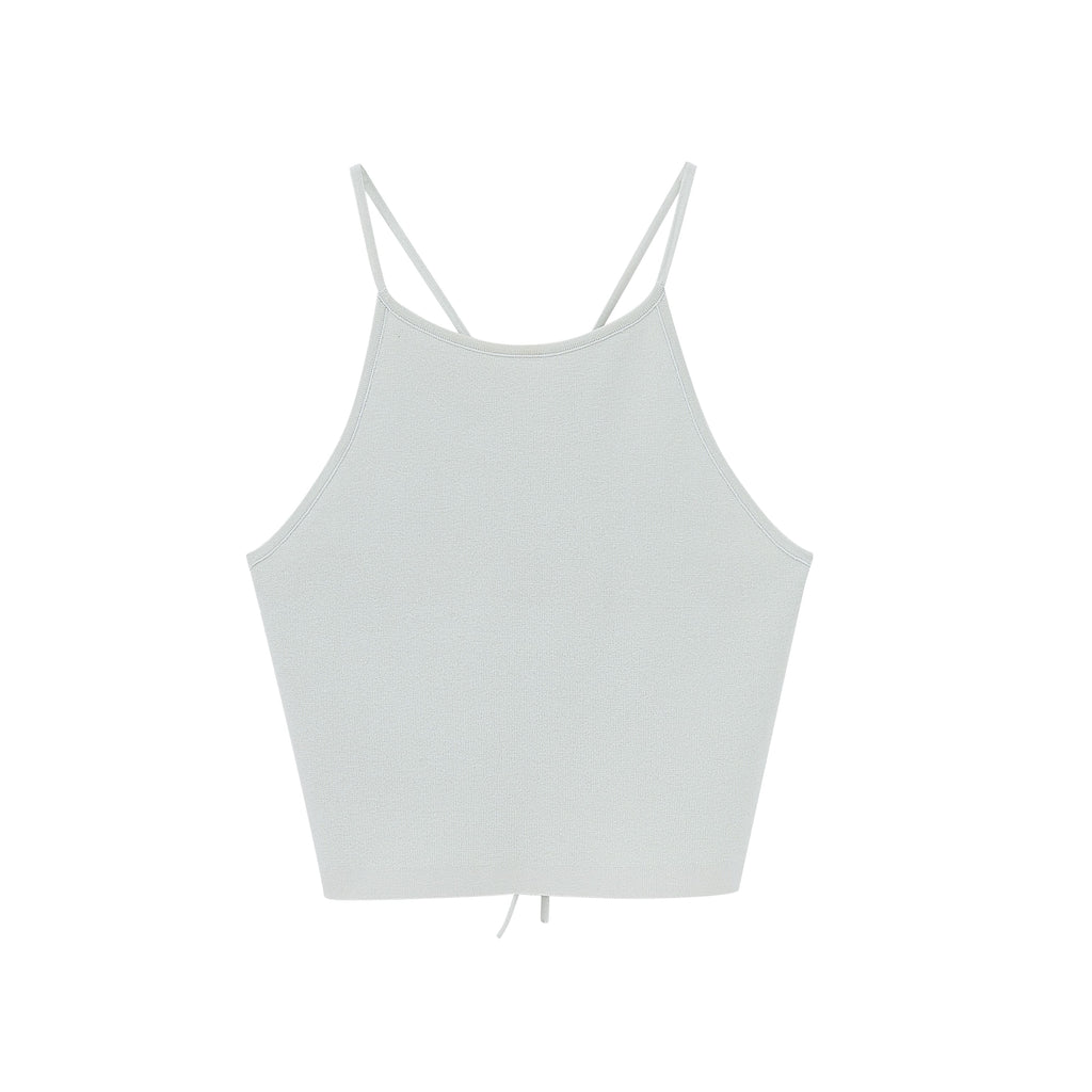 Flat lay image of front of light green tank top