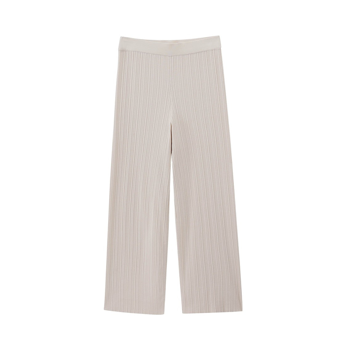 Flat lay image of off white knit pants