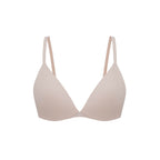 Flat lay of light pink bra.