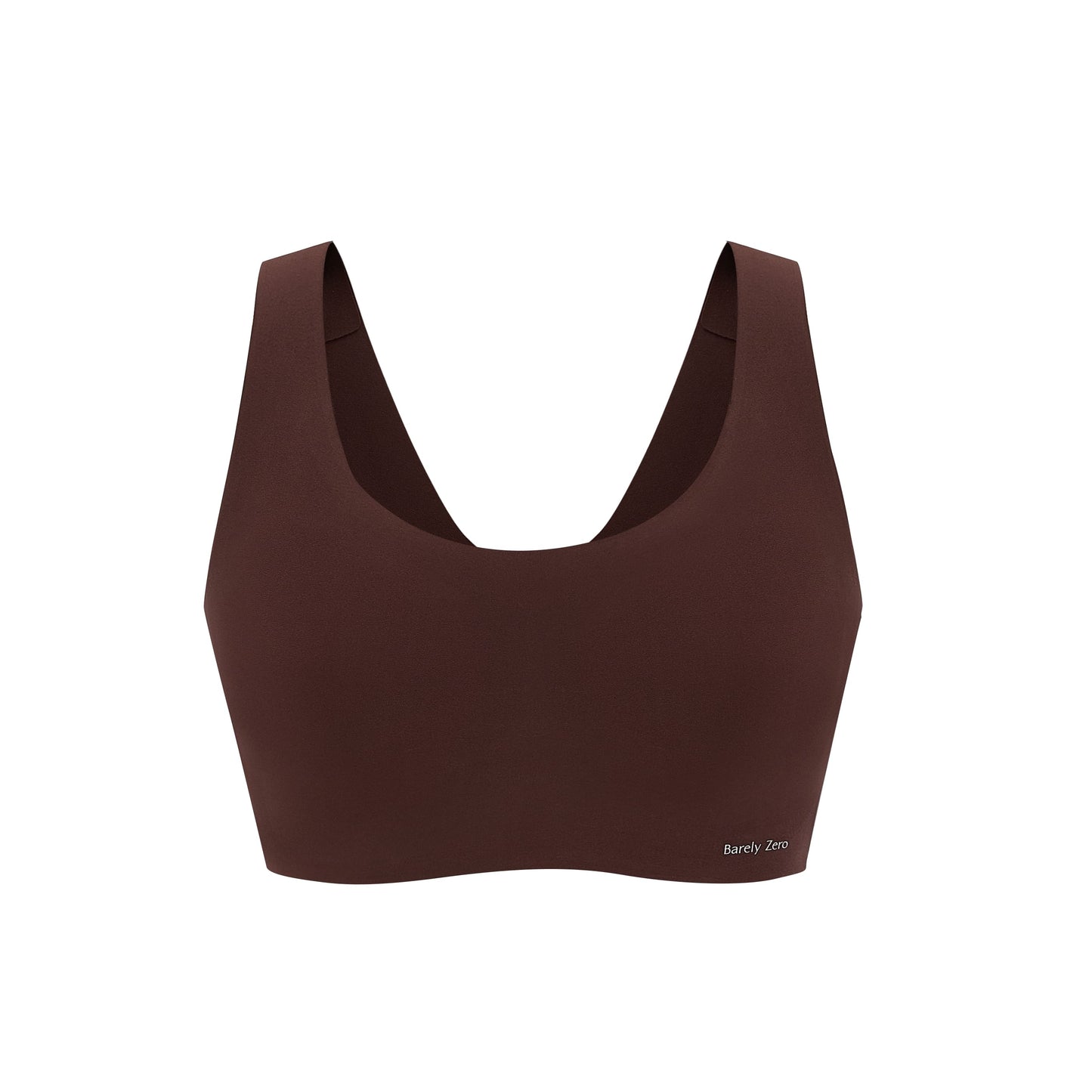 Flat lay image of brown bra with thick straps