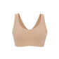a flay lay image of nude Barely Zero Classic Bra, which is a pull-over style with thick stripes.
