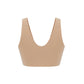 Flat lay image of back view of nude bra with thick straps