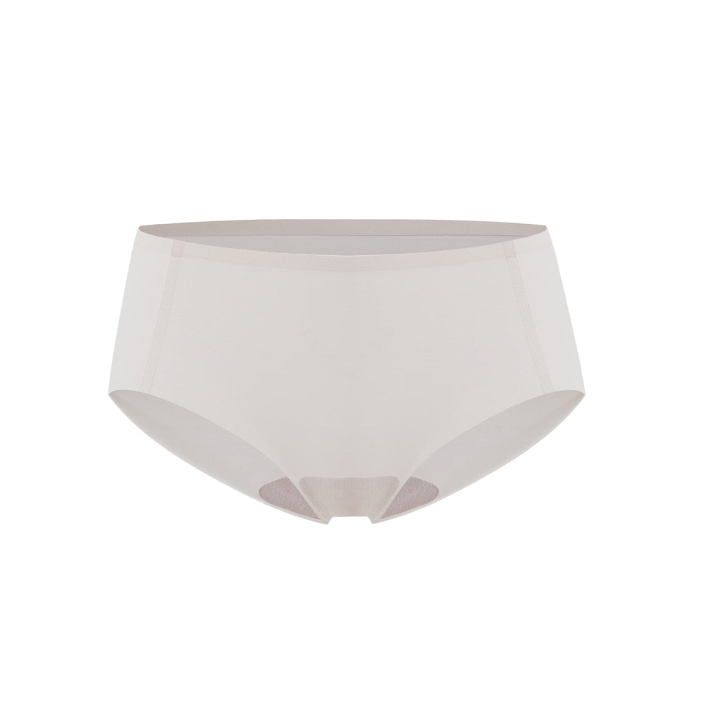 Flat lay image of off white underwear. Fluffy Peach color.