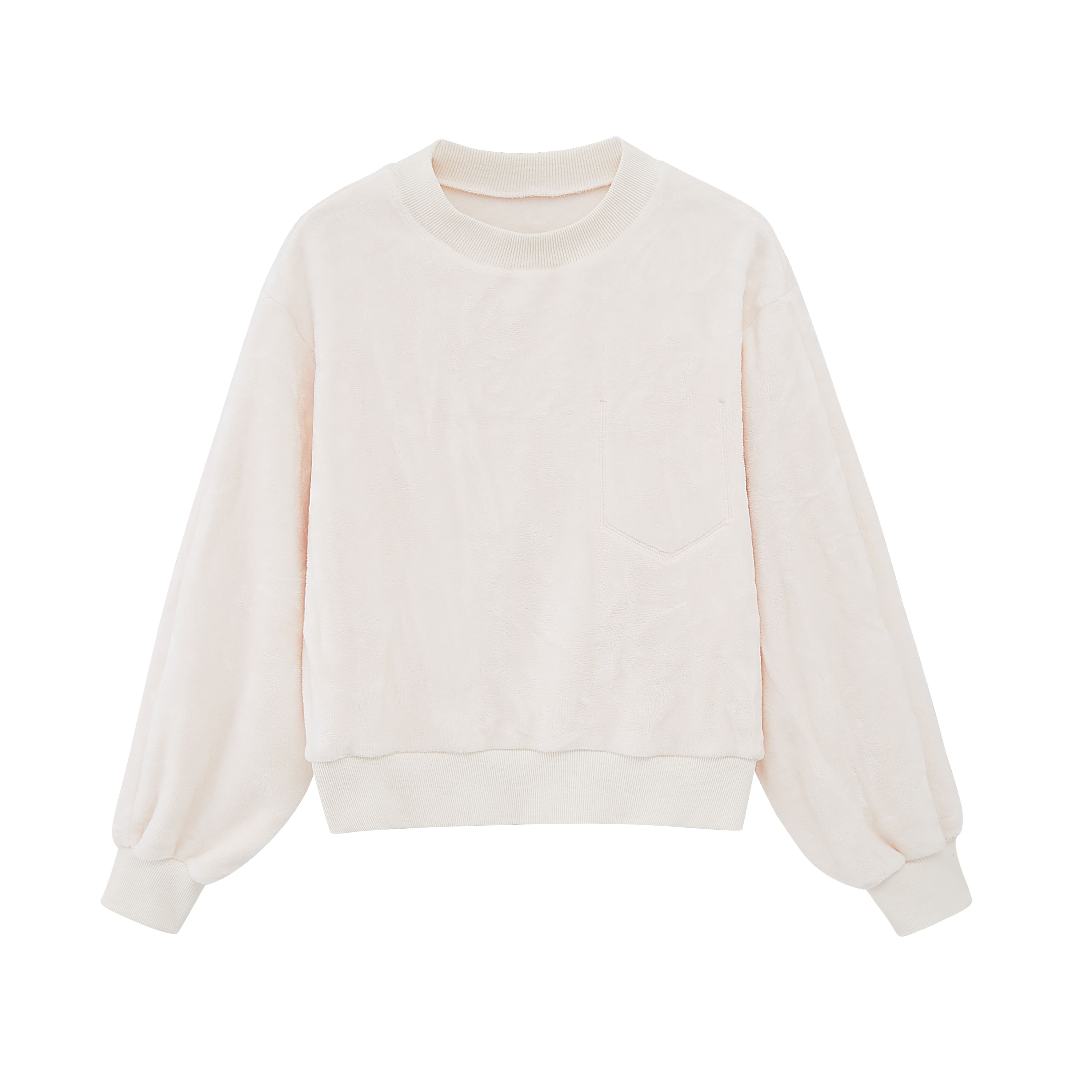 a white fleece pull over top