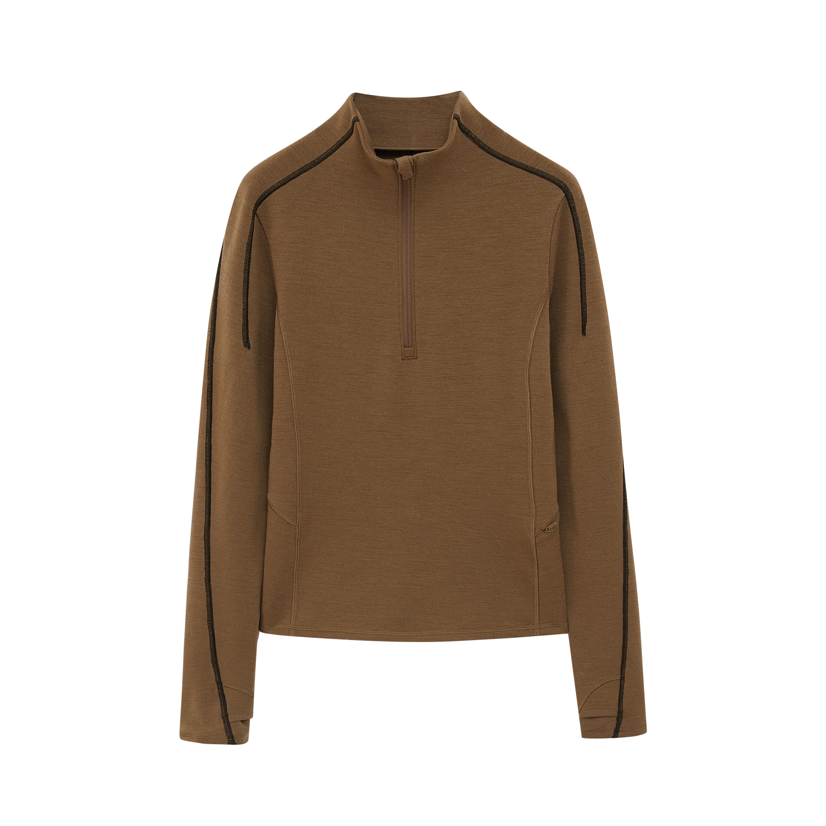 flat lay of brown active top