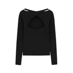 Flat lay of black long sleeve top from back