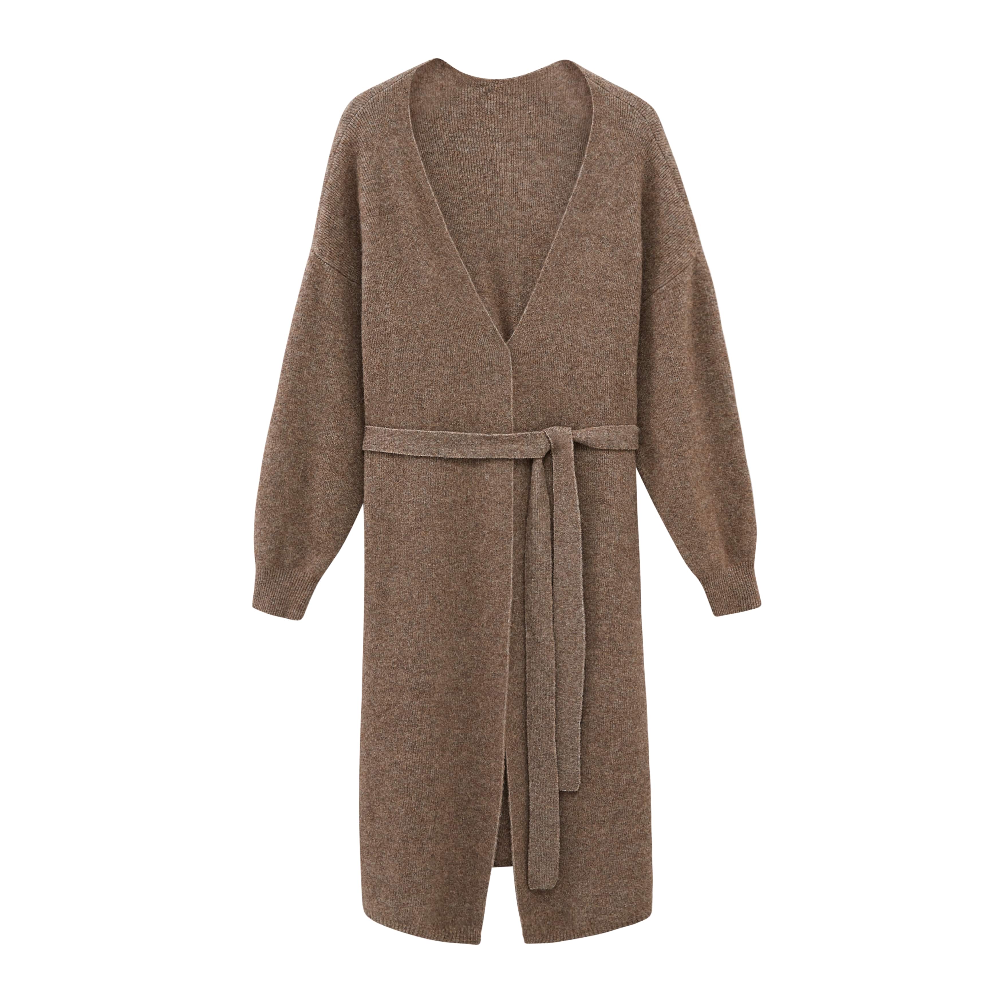 Flat lay of brown knitted coat