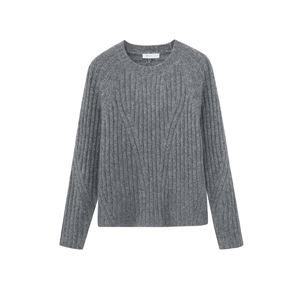 flat lay of gray ribbed sweater