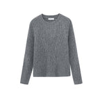 flat lay of gray ribbed sweater