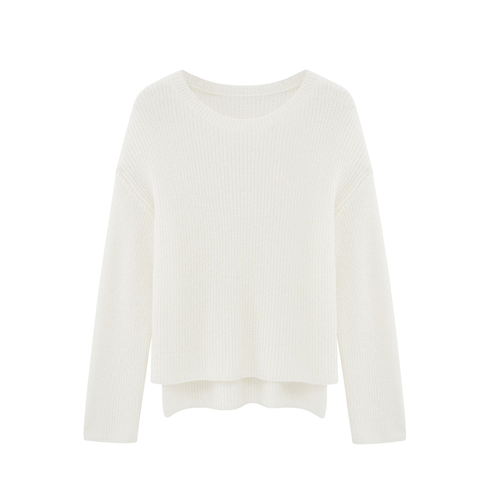 flat lay of white sweater