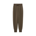 flat lay of knitted brown joggers