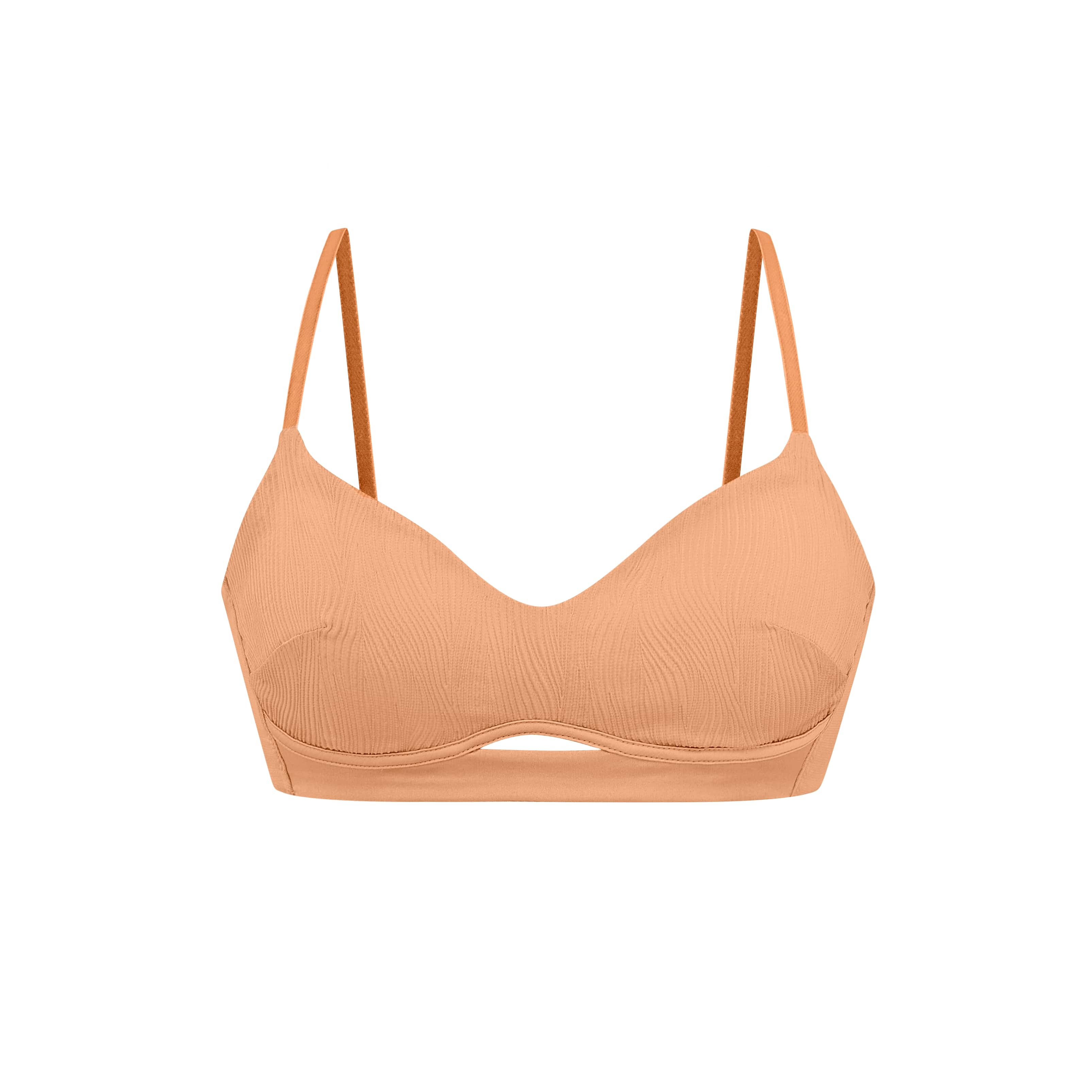 flat lay of orange bra
