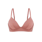 Flat lay of pink silk bra