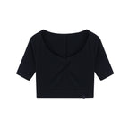 Flat lay of black V-neck sweater.