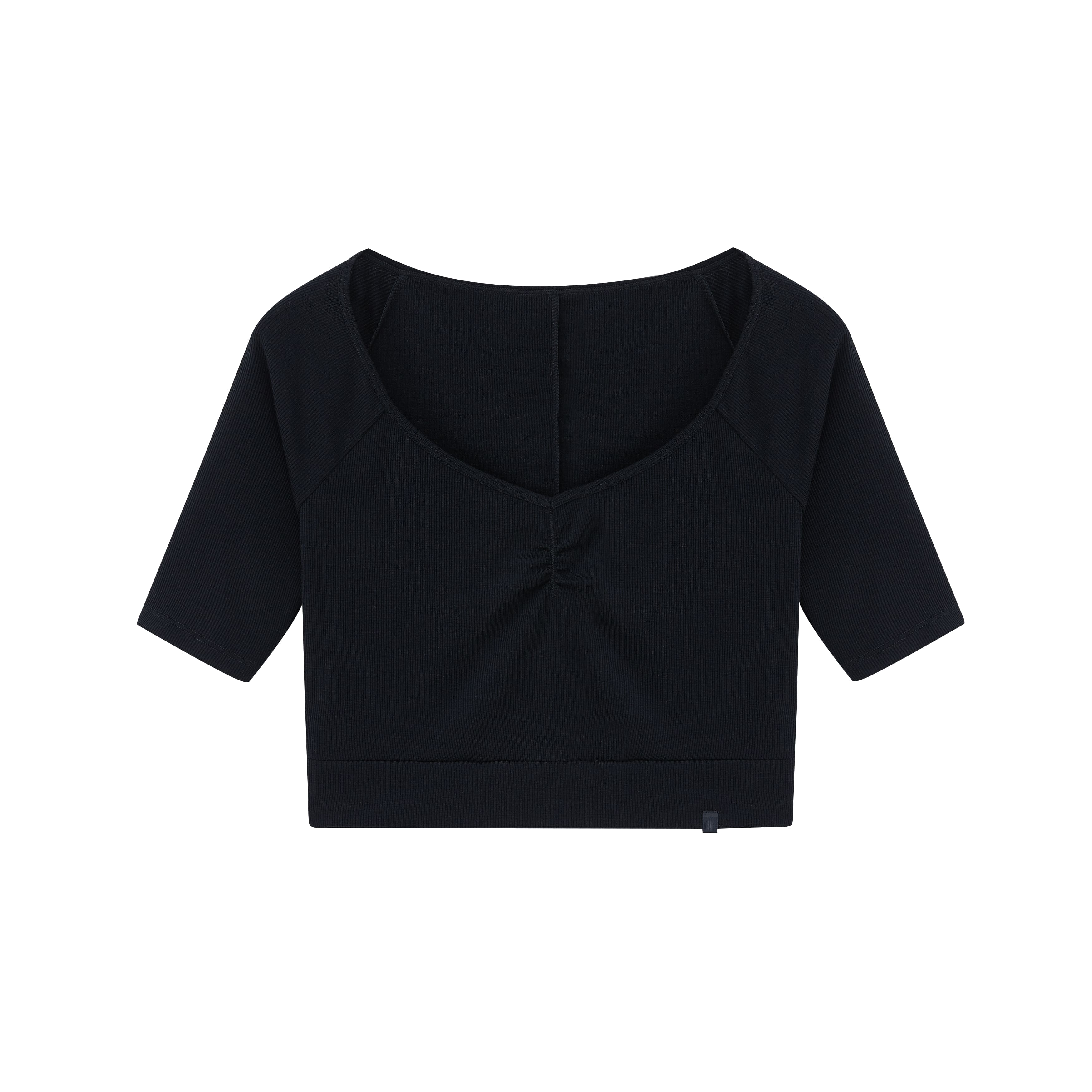 Flat lay of black V-neck sweater.