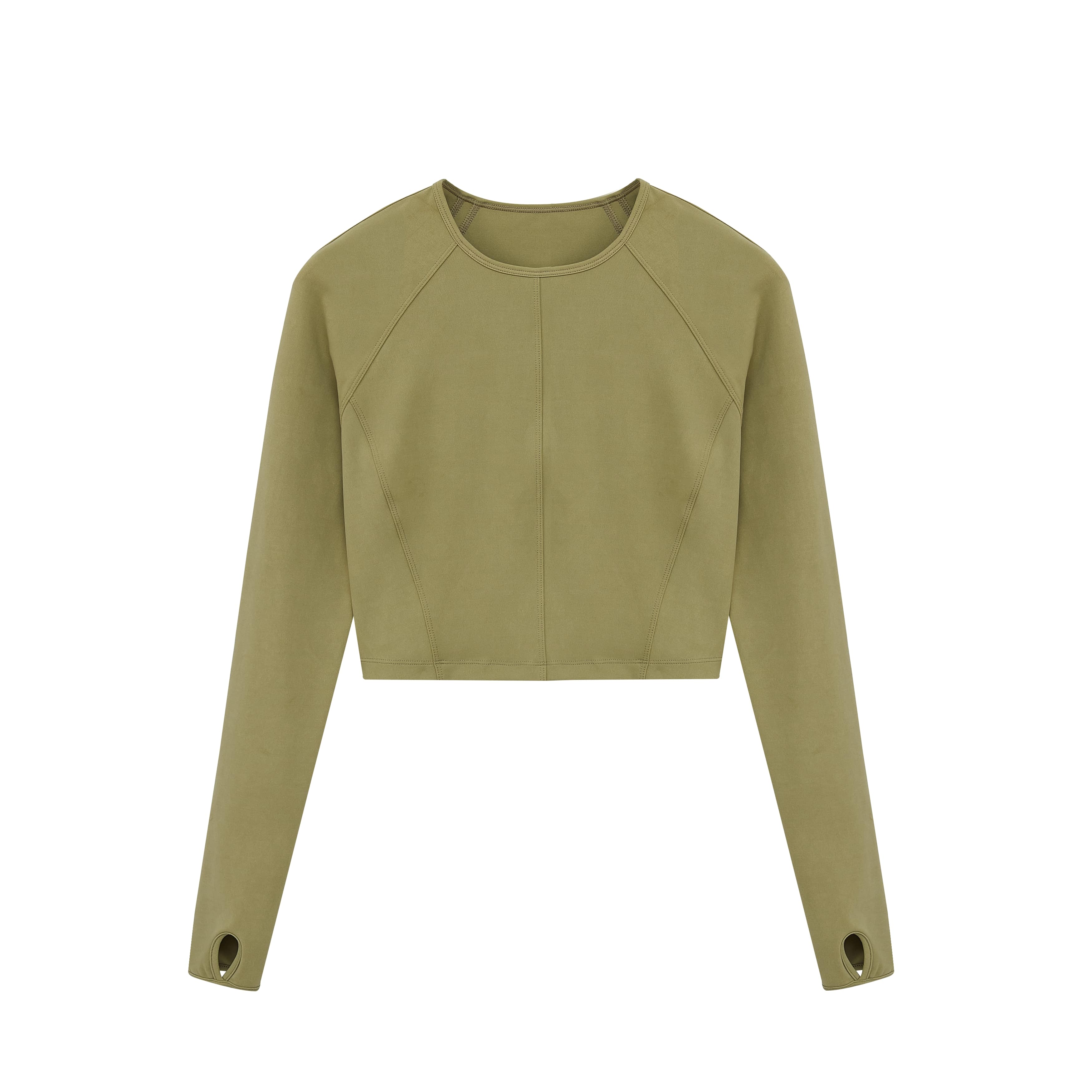 Flat lay of green cropped top.