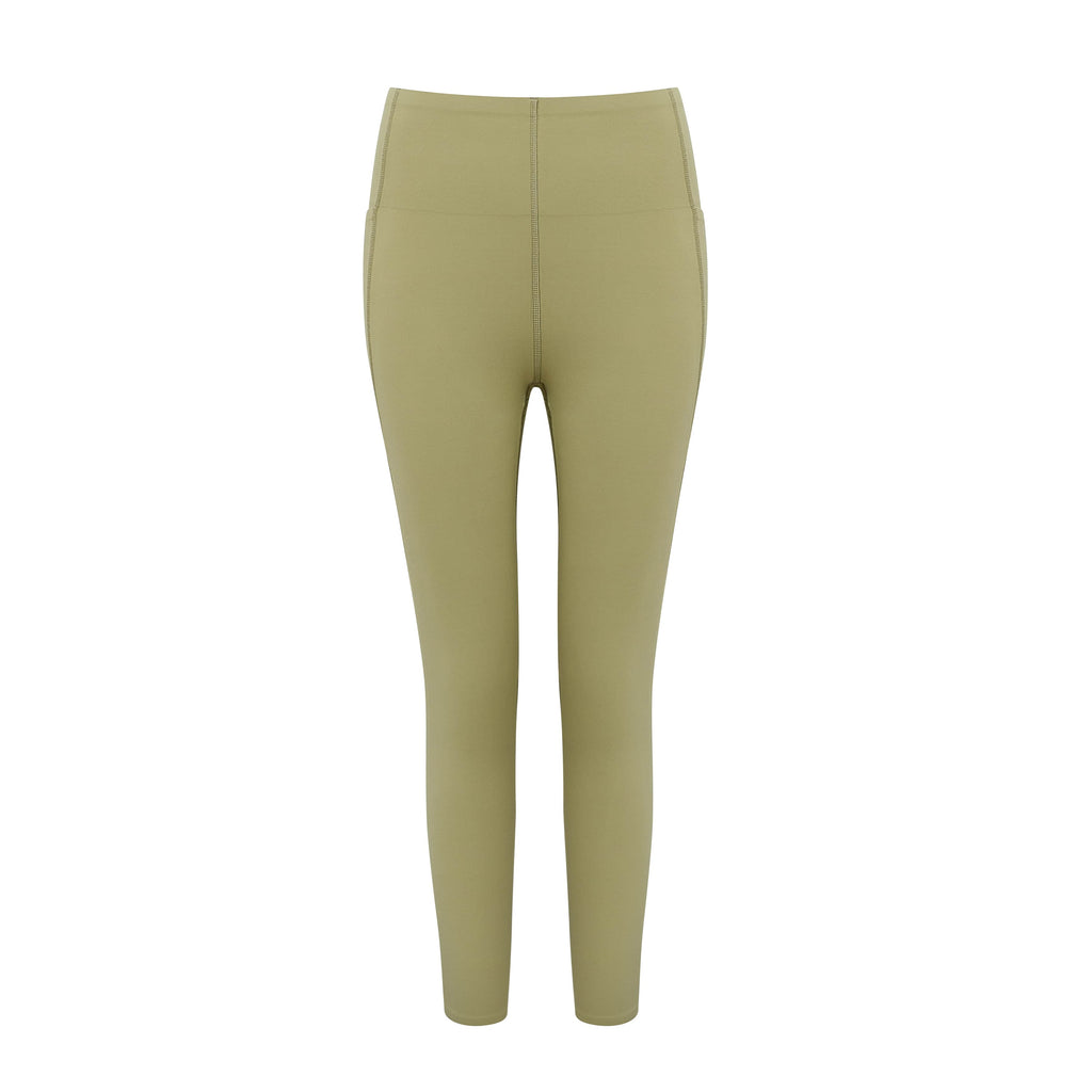 Flat lay of light green leggings