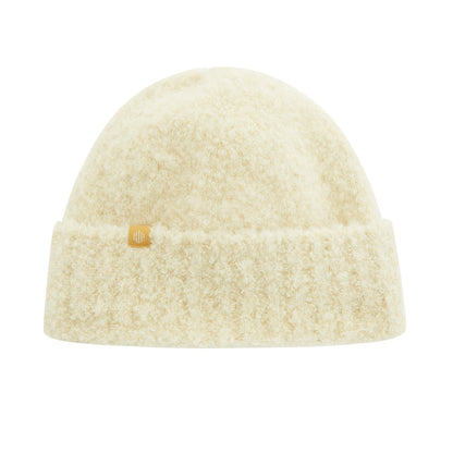 white beanie flat lay