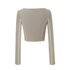 back of the grey U-Neck Long Sleeve Top