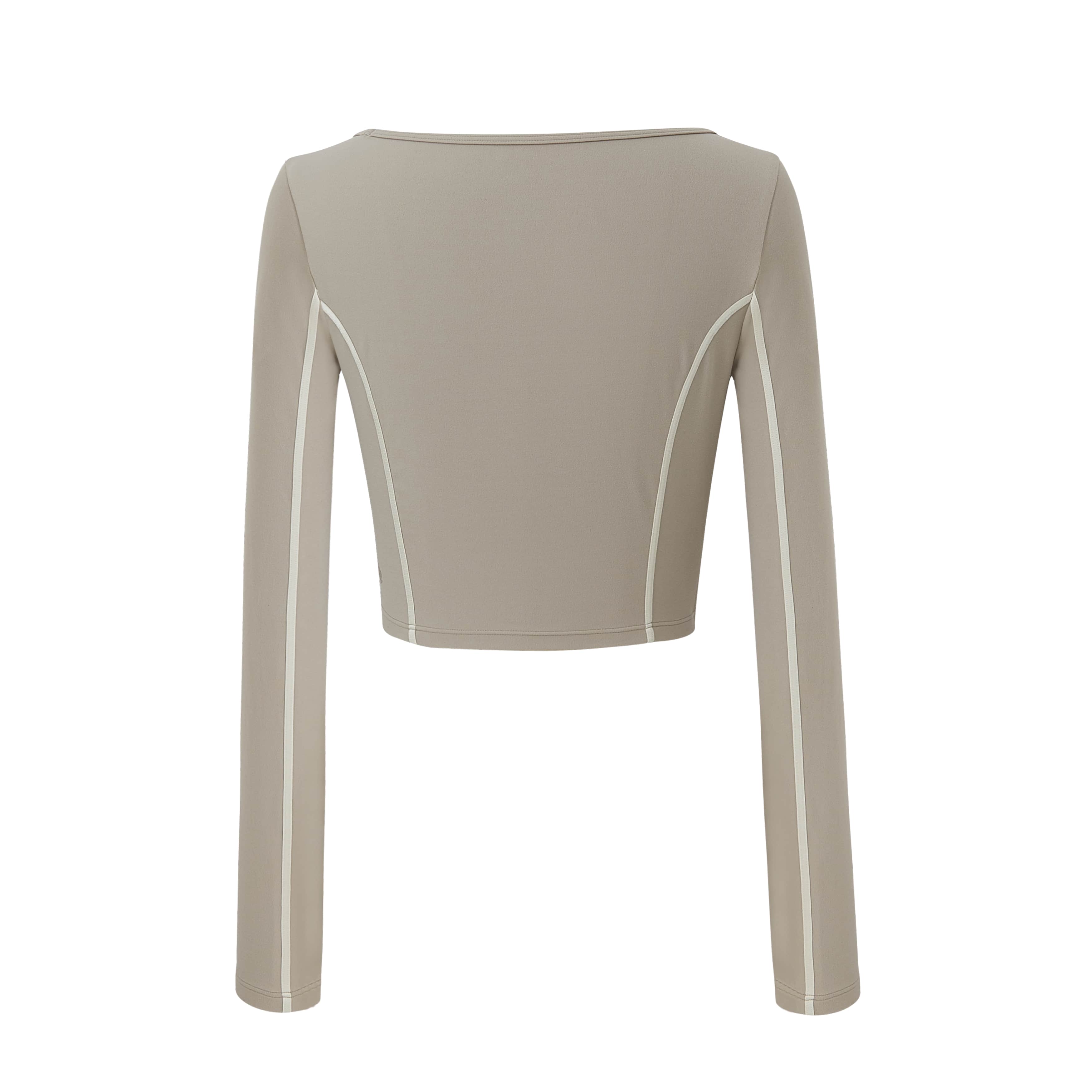 back of the grey U-Neck Long Sleeve Top