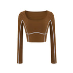olive green U-Neck Long Sleeve Top
