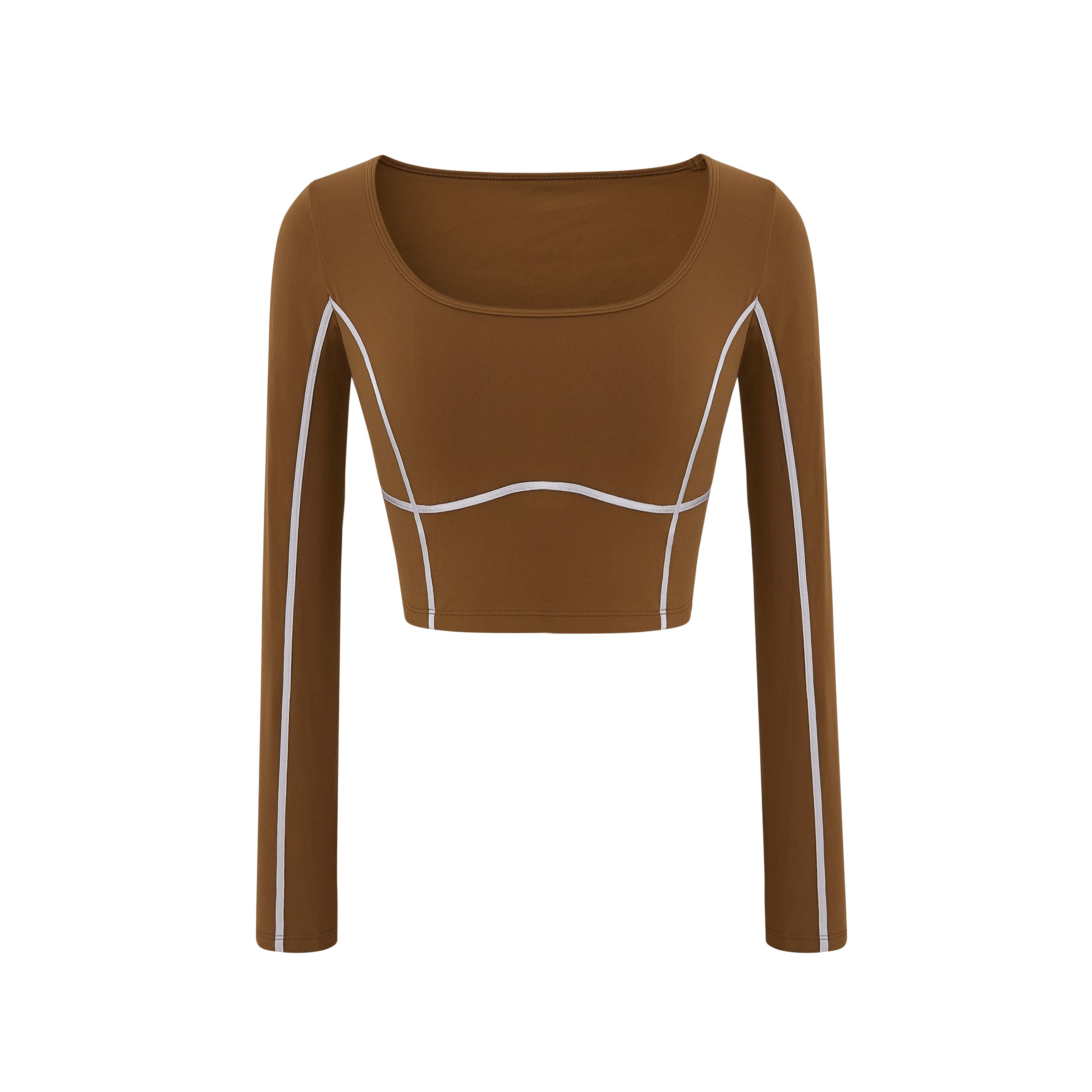 olive green U-Neck Long Sleeve Top