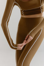close up of the U-Neck Long Sleeve Top and leggings