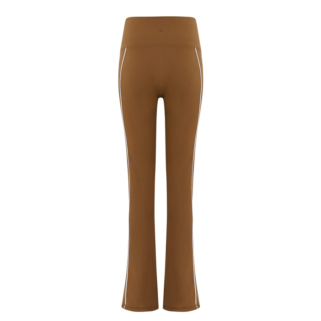 an olive green flare leggings from back