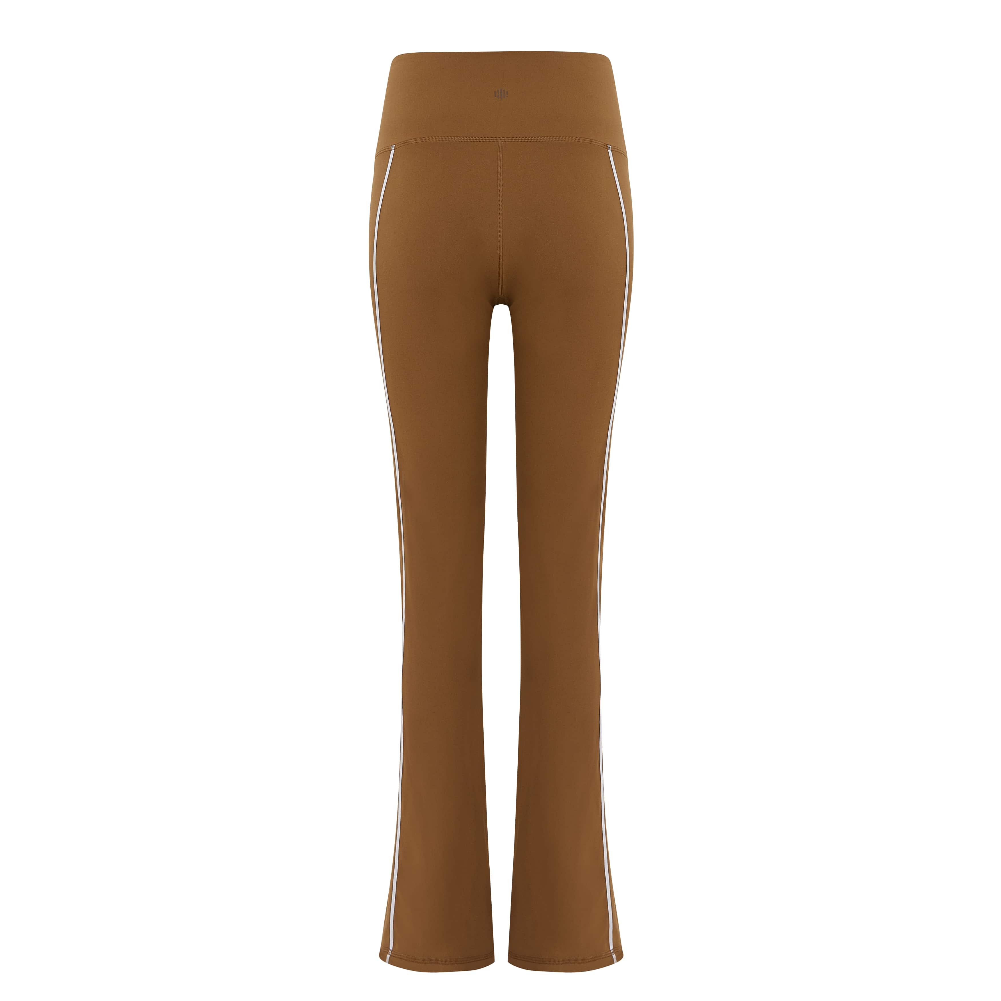 an olive green flare leggings from back